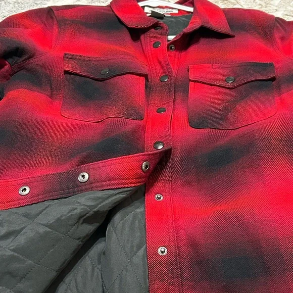 Duluth Trading Co Folklore Flannel Red and Black Plaid ShirtJac large - Picture 8 of 9
